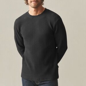 American Giant Crew T Shirt Mens XL Black Cotton Stretch Waffle Knit Slim Fit